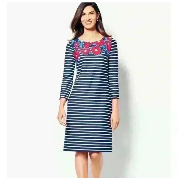 Talbots Stripes and Flowers Fitted Shift Dress - Picture 1 of 8